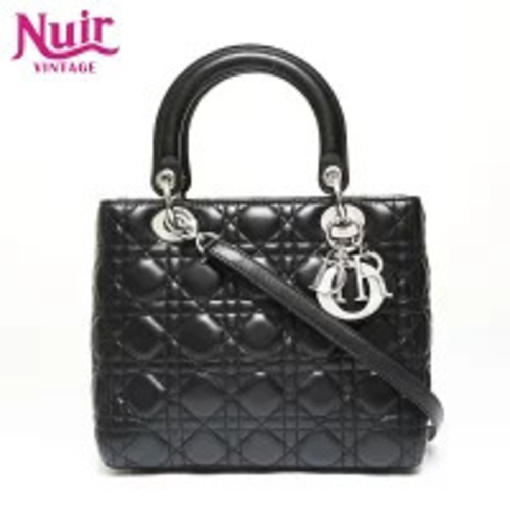 Christian Dior Lady Lambskin Handbag Black